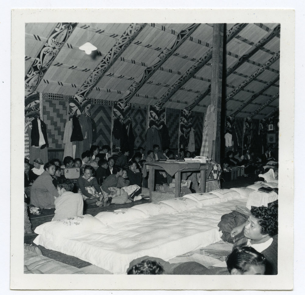A group inside a Maori meeting house