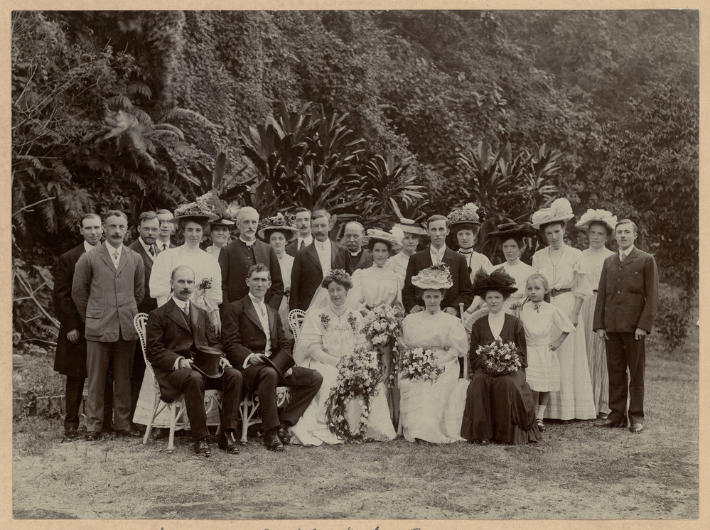 Wedding photograph of Dr J. Kirk and N. E. Hughes.