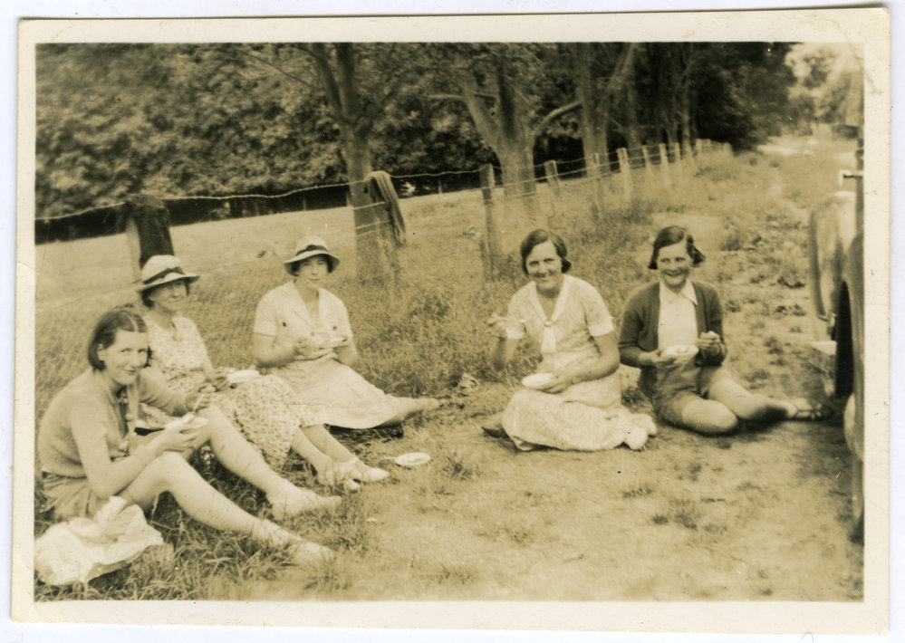 Five Deaconess College students having a picnic 