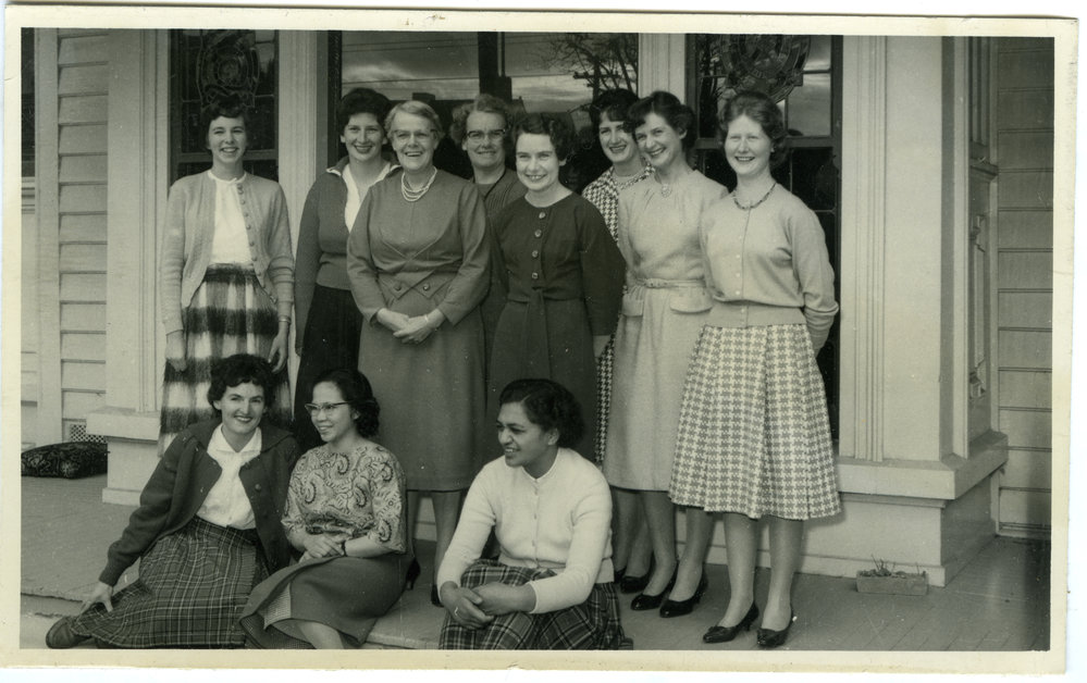 Deaconess College Students, standing on porch of the Deaconess College