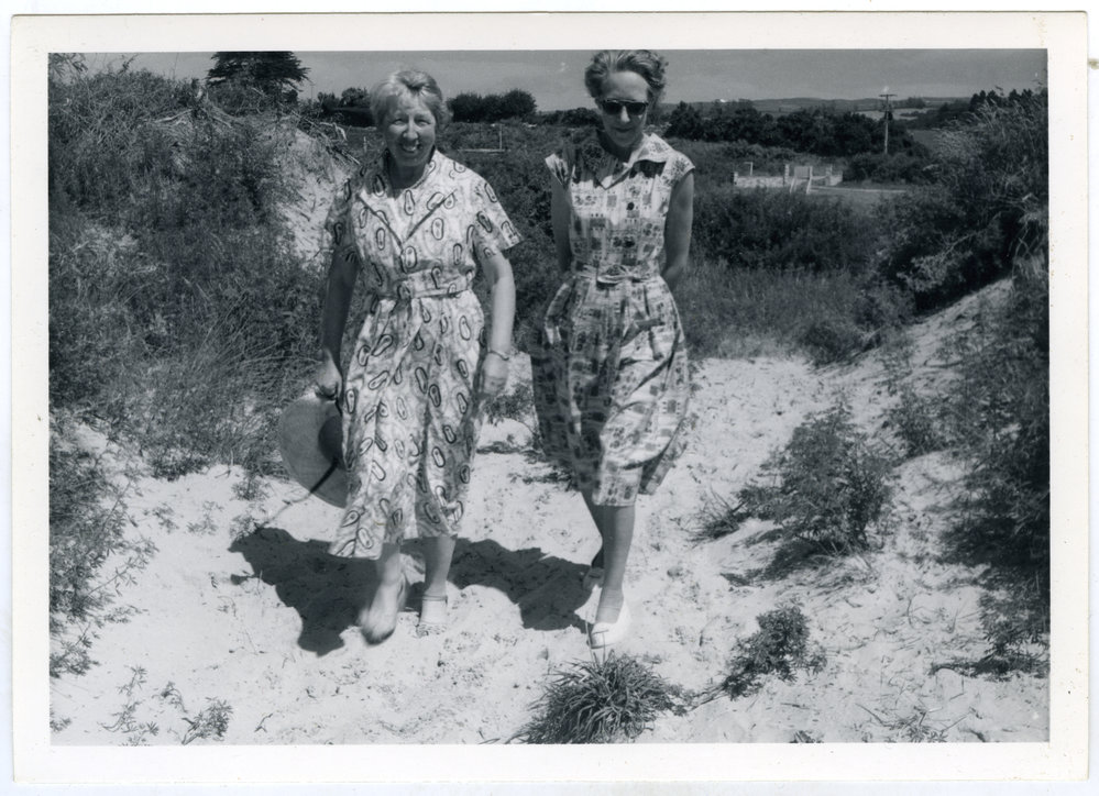 Sister Helen Dewar and Mrs. J. Duckworth, at the beach with Glendining Home, 1961