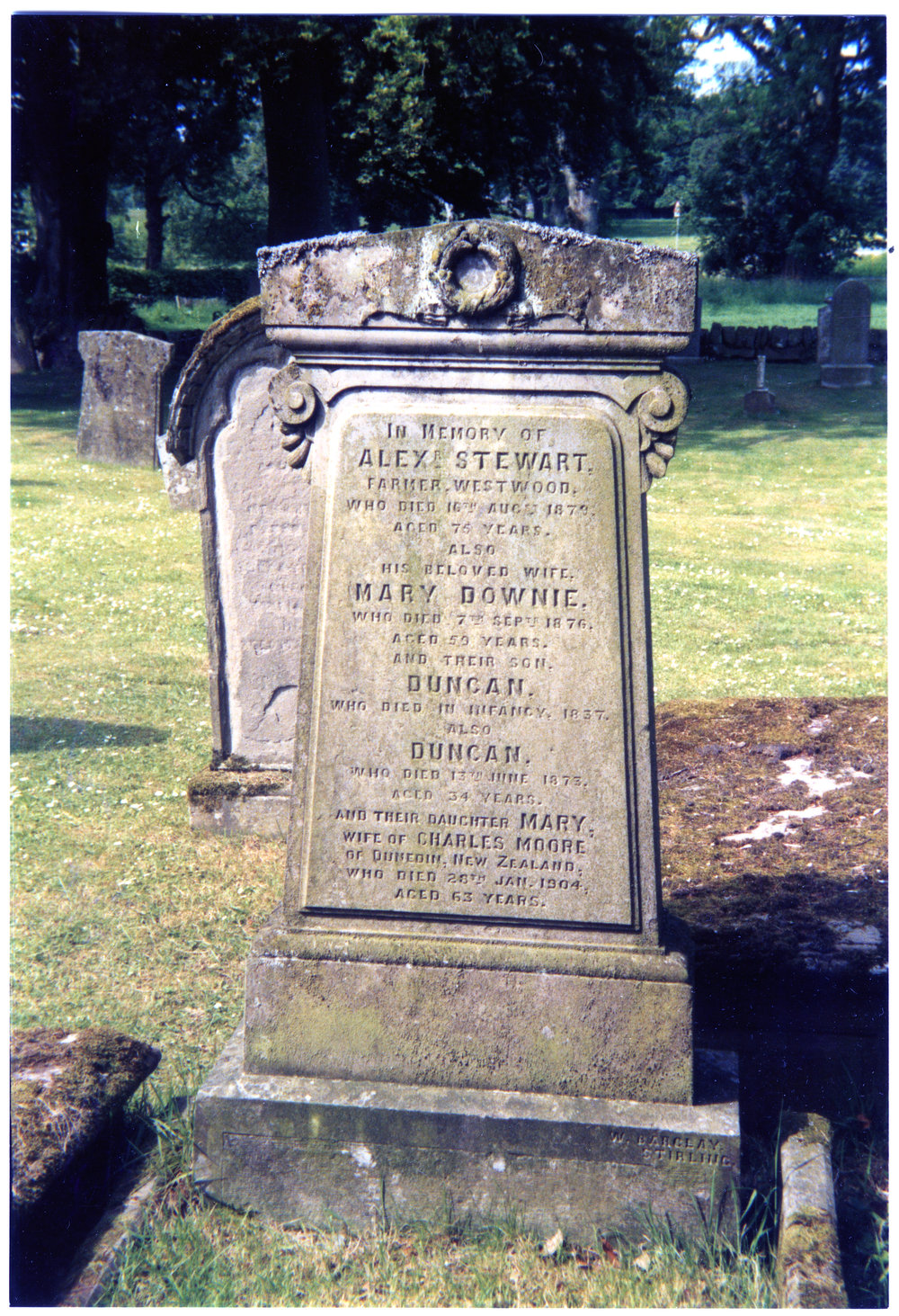 Memorial of Alex Stewart, Mary Downie, Duncan Stewart, Duncan Stewart, Mary Moore and Charles Moore