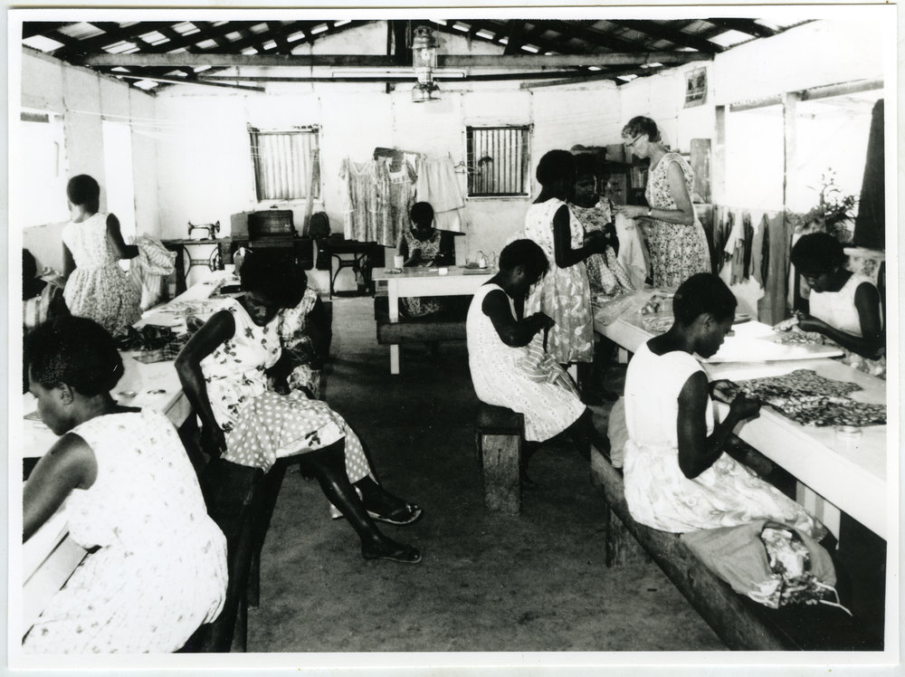 Sister Winifred Biggs, teaching sewing classes, Onesua High School