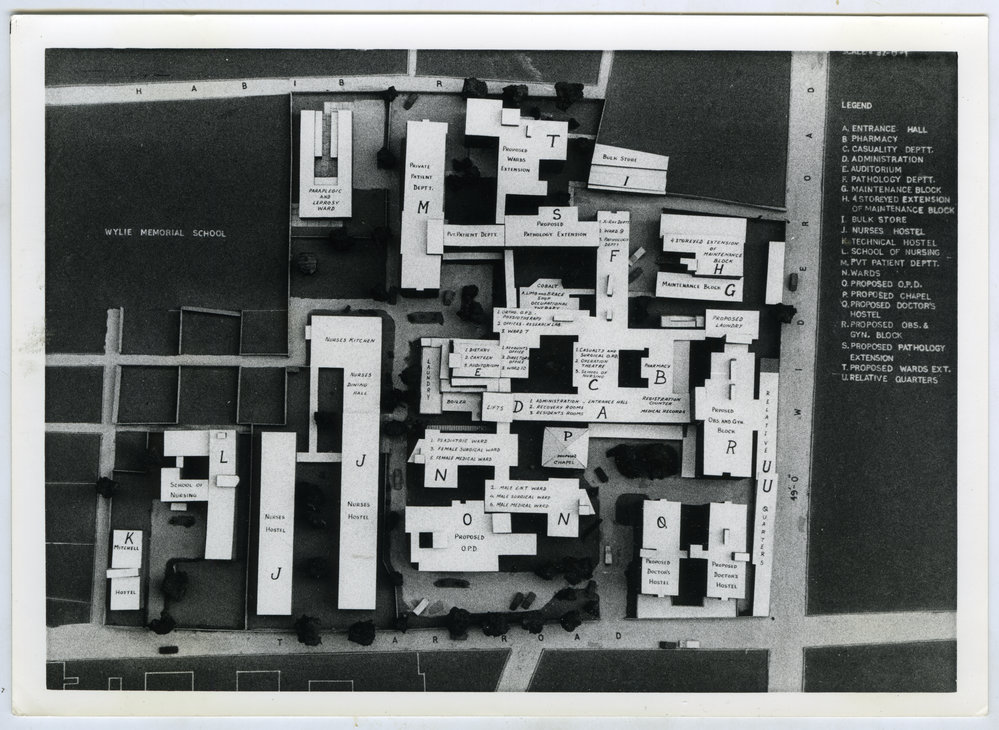 Architectural model of proposed layout of existing Ludhiana Hospital and future expansions 