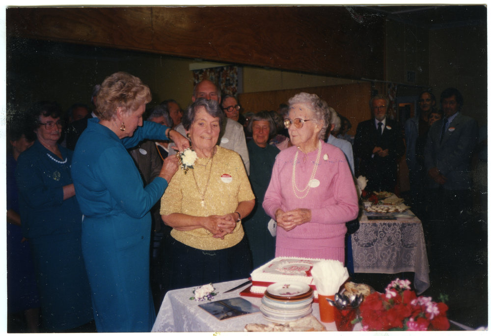 Mary Smith, Joan Lodge and Gladys Simons on the 40th Birthday of St. Enoch's Church, 1991