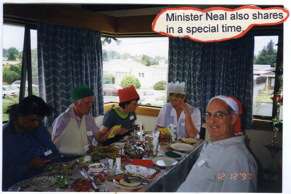 "Minister Neal also shares in a special time," Christmas Lunch, St.Enoch's Church