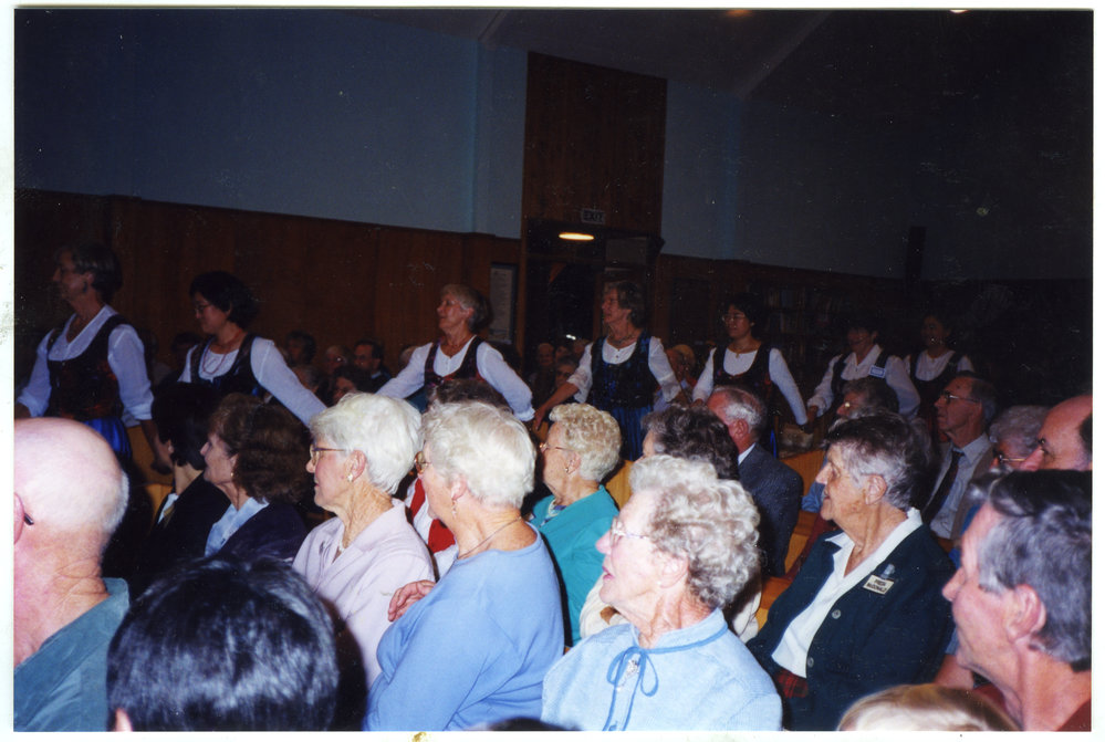 Women dressed as Israeli dancers may their way down the aisle, St. Enoch's Church