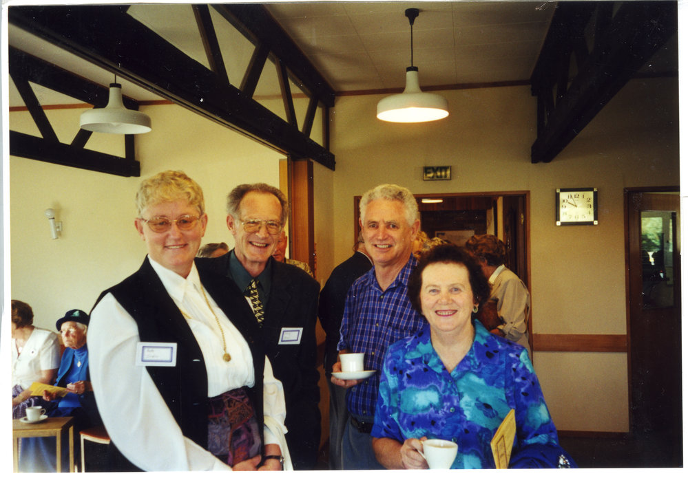 Ruth Irwin, Doug Irwin, Val Adnitt and Brian Adnitt exchange greetings, St. Enoch's Church
