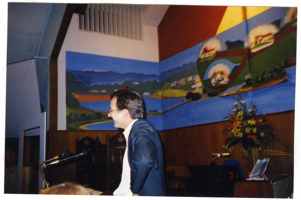 "The Mural," behind Reverend David Kriel, St. Enoch's Church