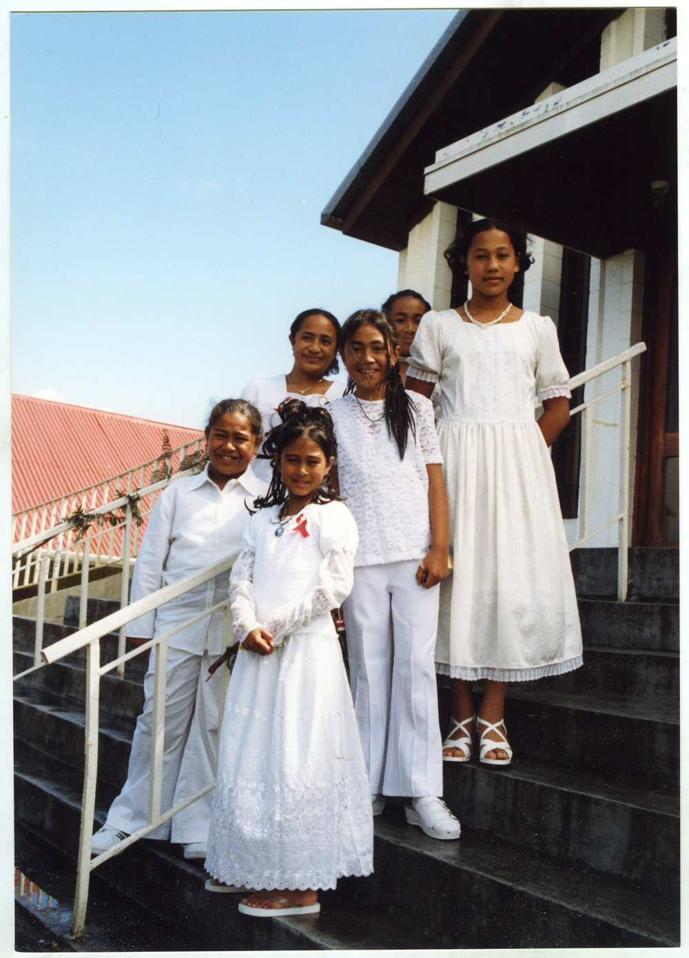 Group portrait of children from Glen Eden Pacific Islanders Church during the White Sunday service, 2020