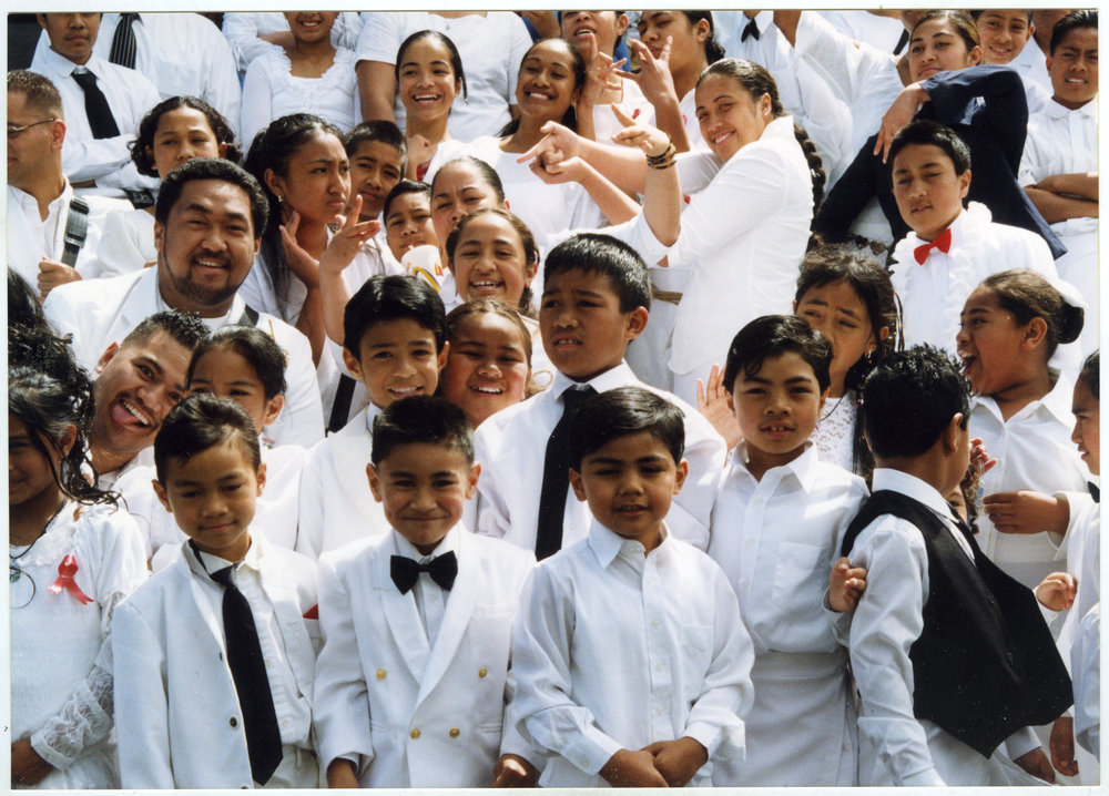 Close-up portrait of the children who attended the White Sunday service at Glen Eden Pacific Islanders Church, 2020