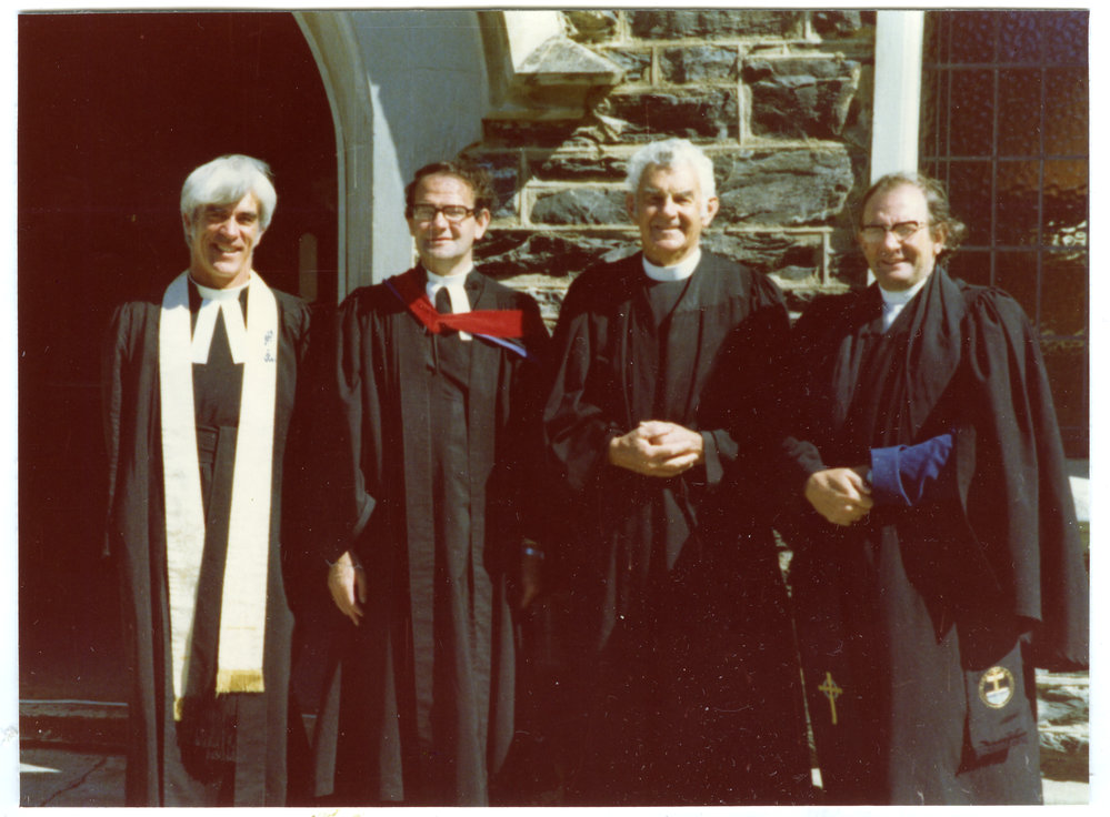 Four Cromwell ministers stand outside St. John's Church, Cromwell