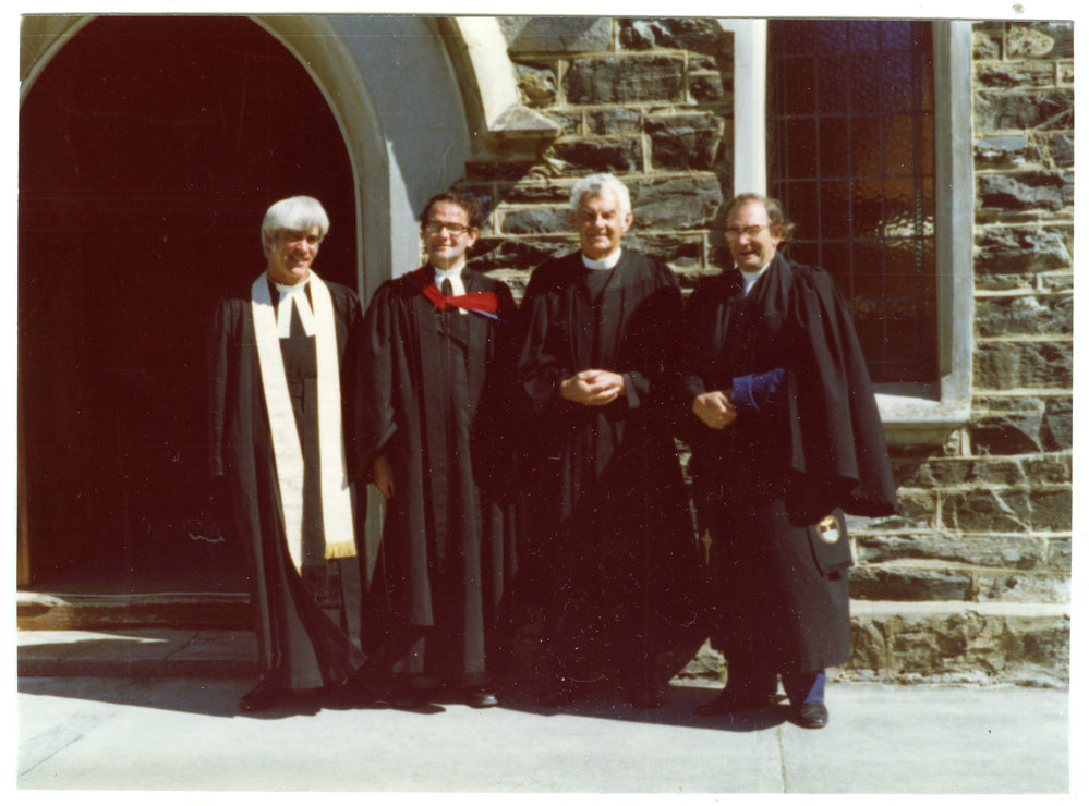 Four Cromwell ministers stand outside St. John's Church, Cromwell