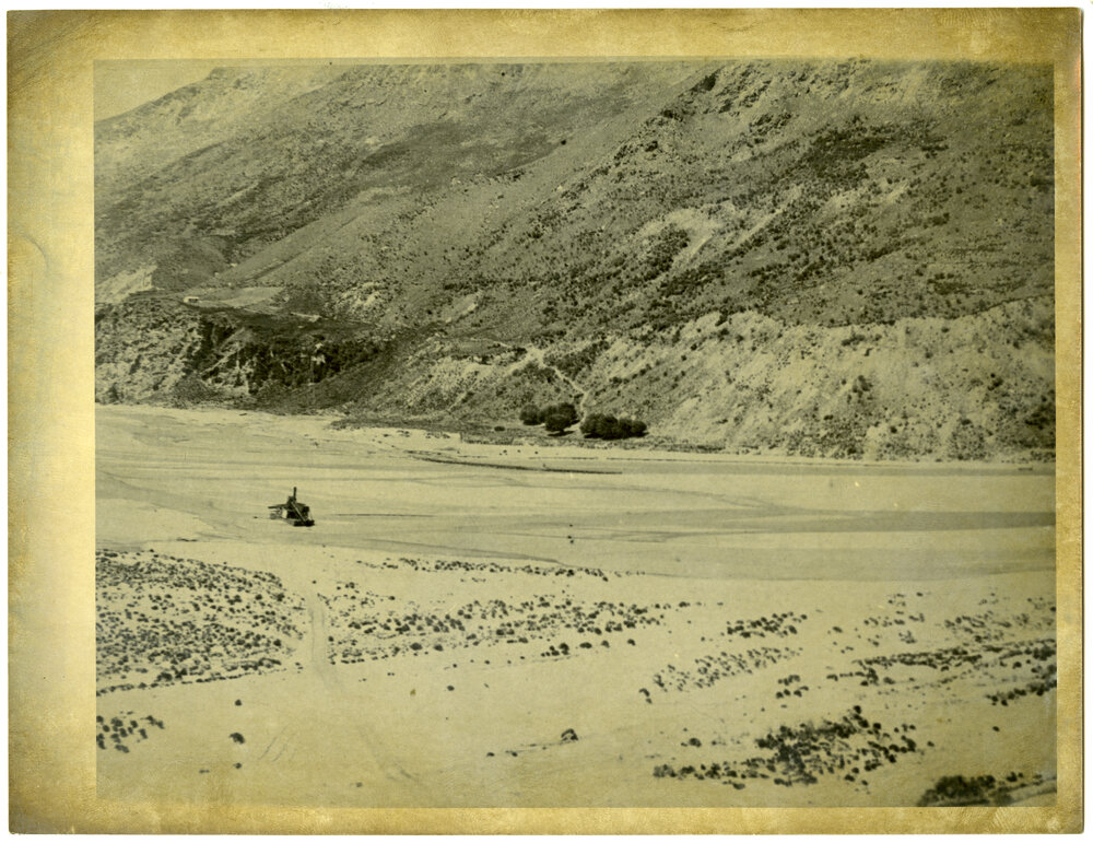Gold dredge on Big Beach, Shotover River