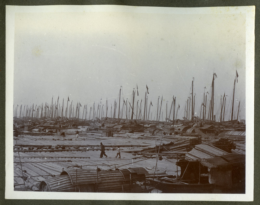 Fishing boats tightly packed, near Canton