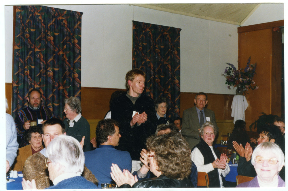 "Giving thanks to St. Columba for the meal," North Avon, Christchurch, 1999