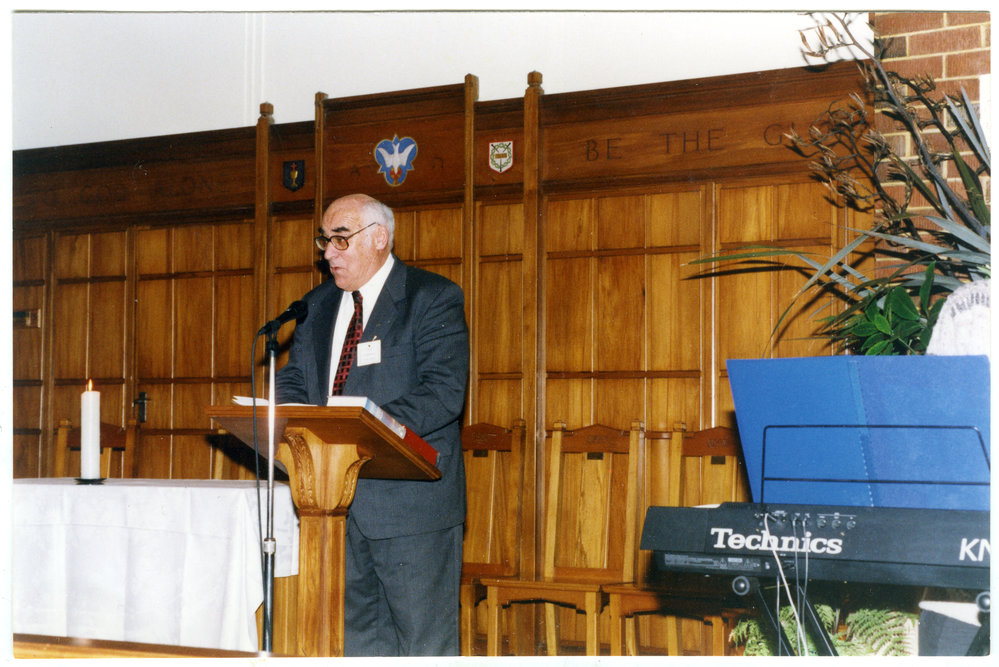 T. Campbell delivering a speech at Presbytery, North Avon, Christchurch, 1999