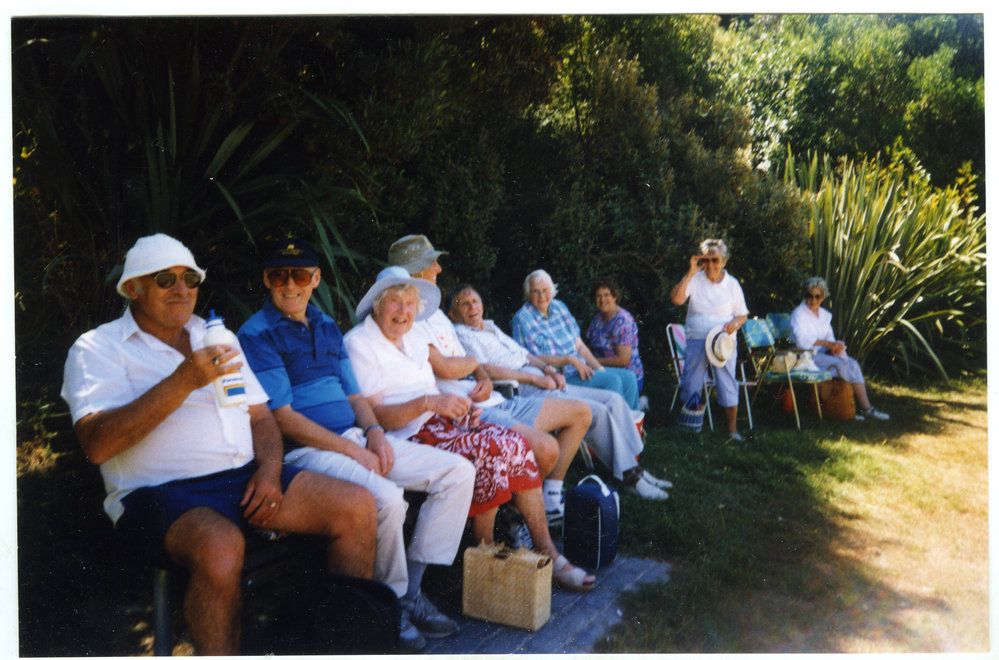 Group photograph of St. Columba walking group at Barnett Park, 1996