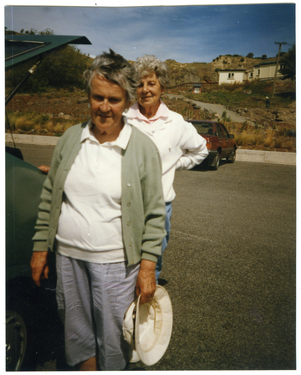 M. Blair and A. Robinson in a carpark, St. Columba, Christchurch 