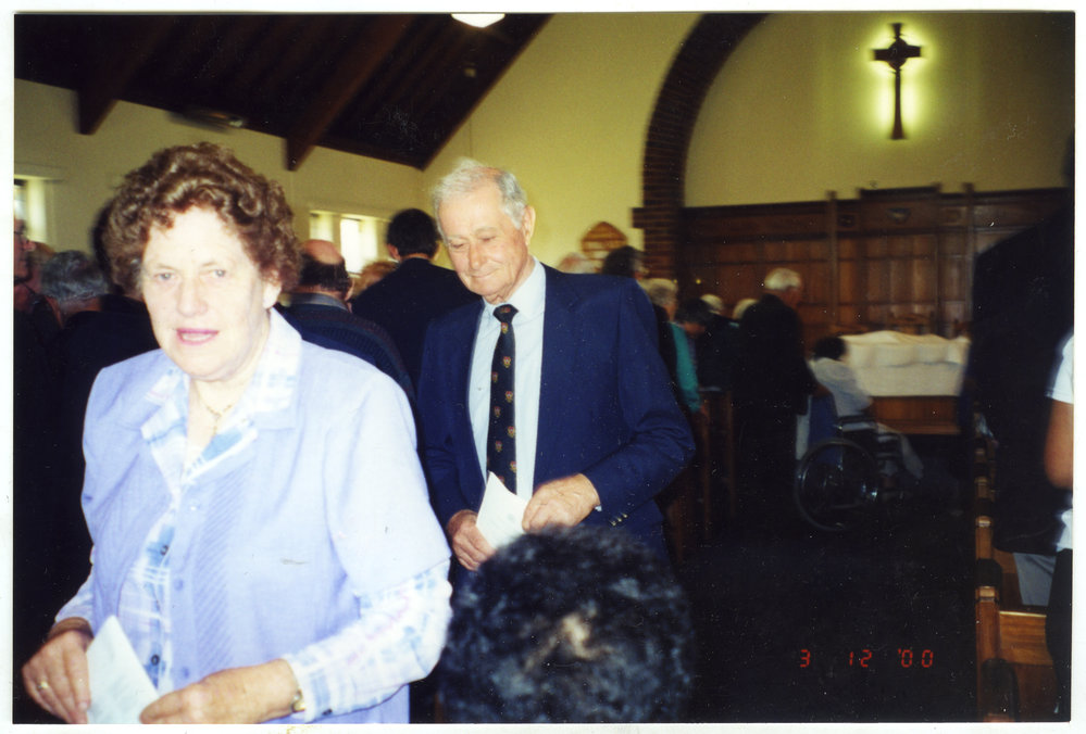Dorothy King and Rob McMecking walking down the aisle in single file, St. Columba, Christchurch