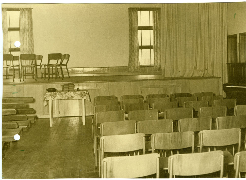 Hall interior with stage, St. Columba, Christchurch 