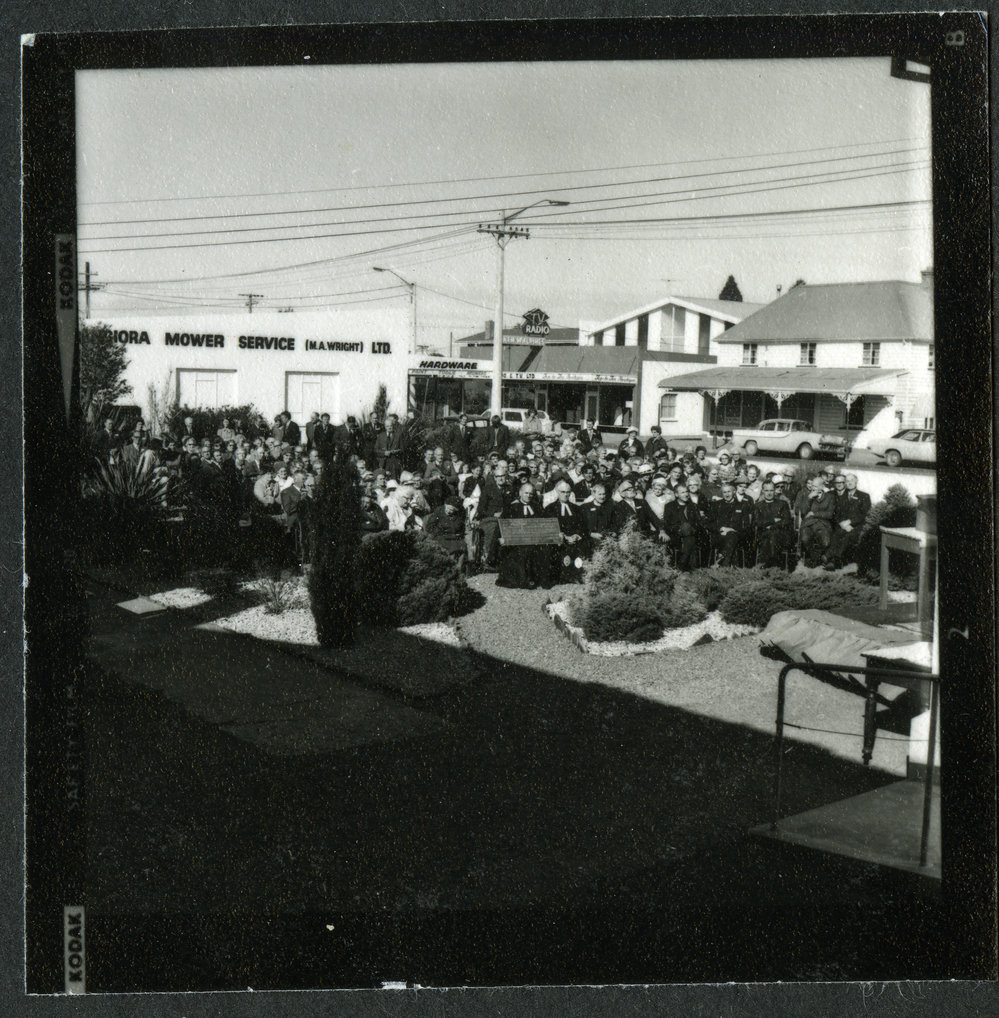 John Knox Church parishioners seated outside during centenary celebrations, 1972 