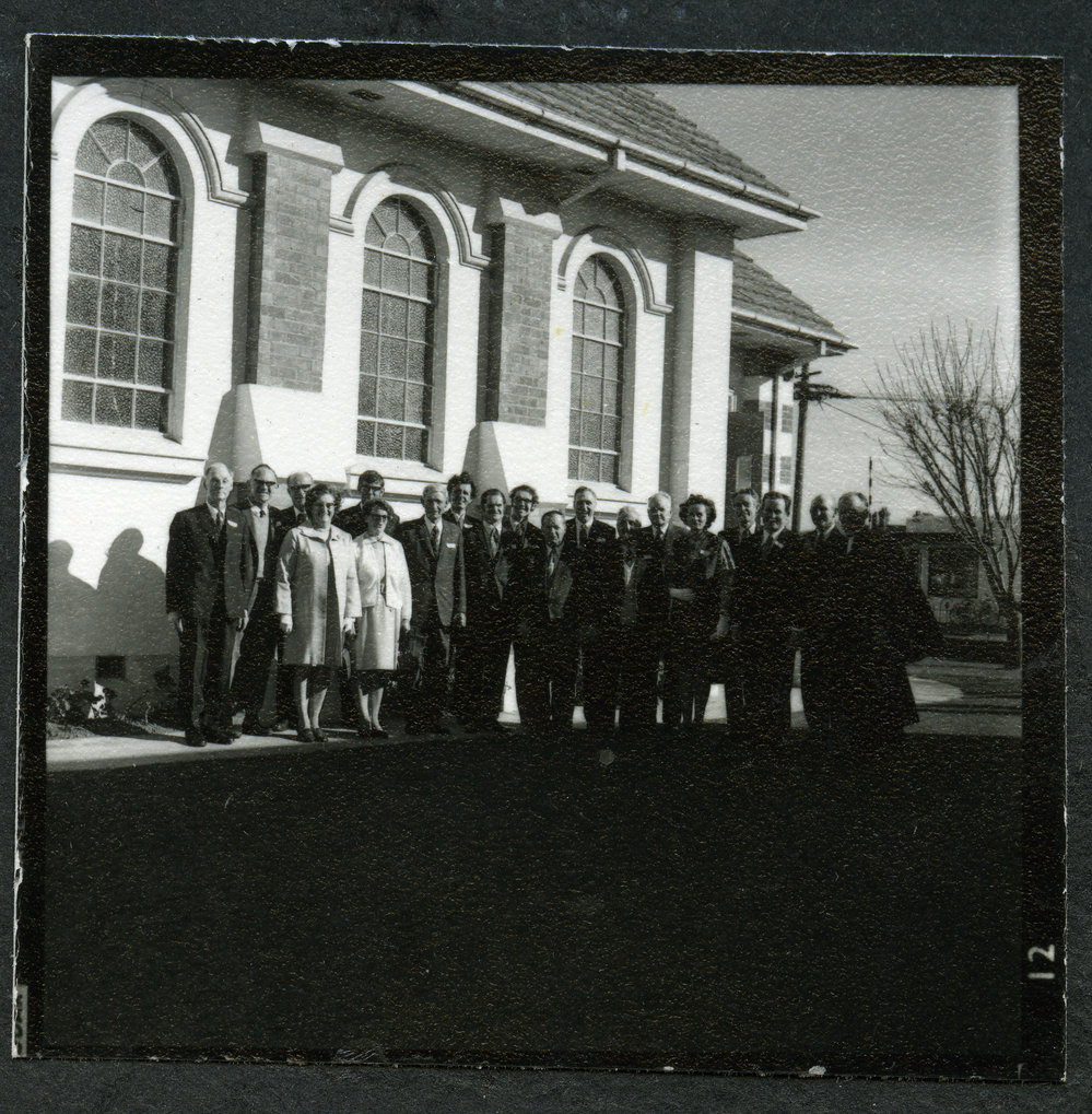 Office-bearers and congregation from John Knox College, Rangiora, celebrating their centenary, 1972