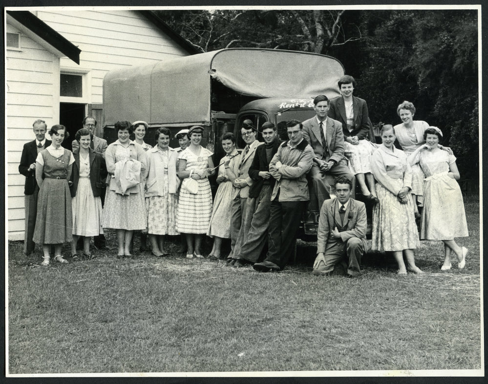 "Knox Youth Fellowship, study weekend, Peel Forest, 1955" 
