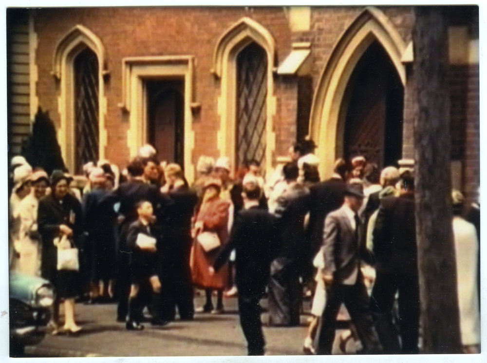 Parishioners leaving Knox Church, Christchurch