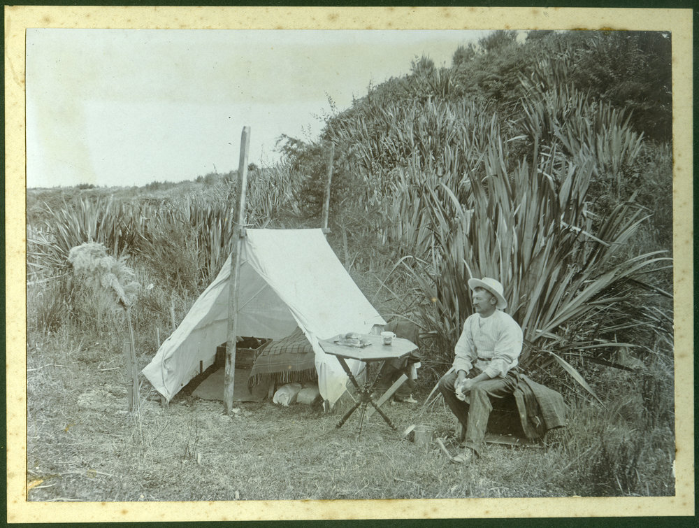 An unidentified man, camping