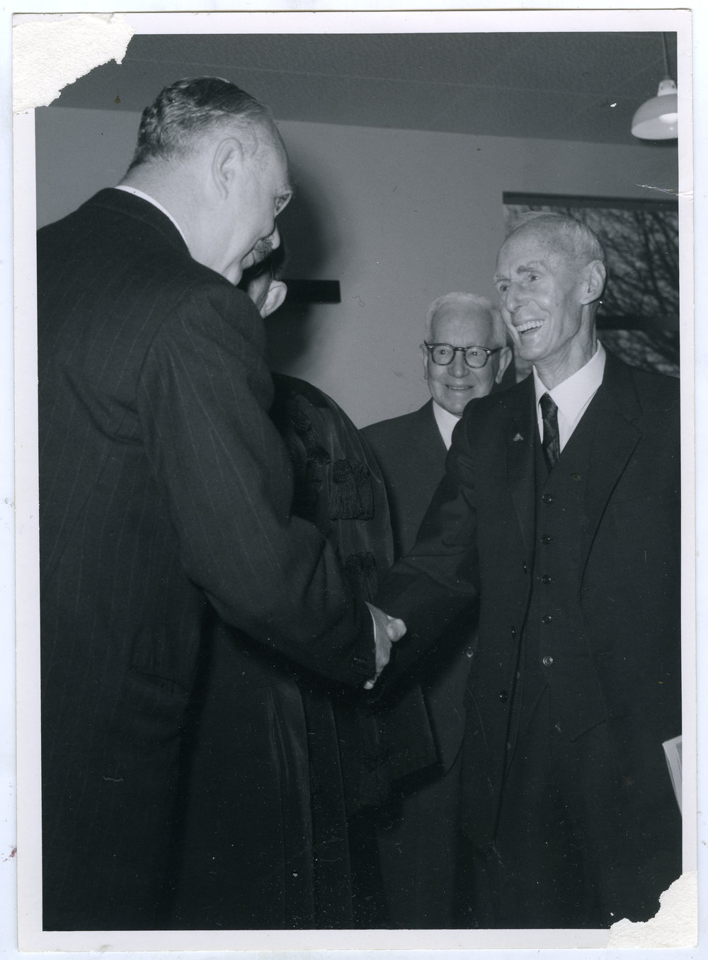 Jim Hay and Alex Kennedy shaking hands, Knox Church, Christchurch
