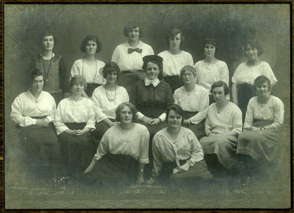 Large group of unidentified women, studio portrait 