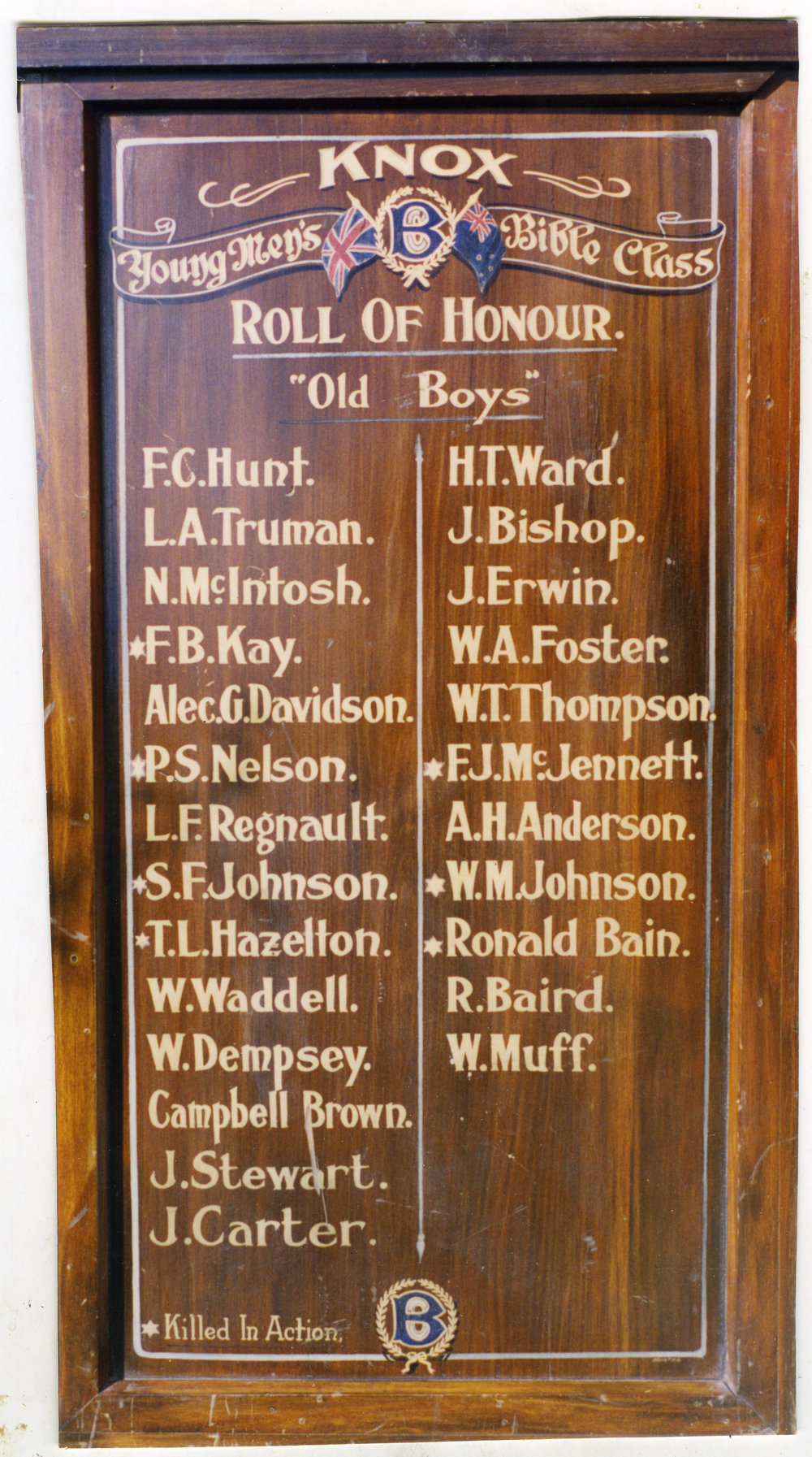 Knox Young Men's Bible Class Honour Roll "Old Boys" 