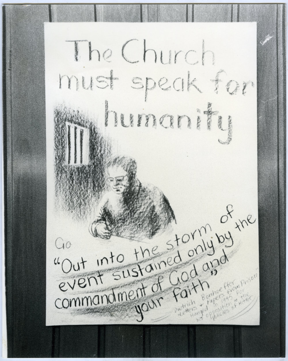 "The Church must speak for humanity," poster, Knox Church, Christchurch
