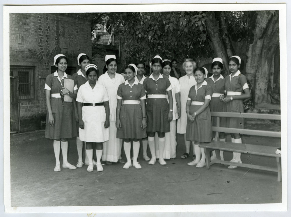 Group photograph of Beryl Howie standing with unidentified nurses, Ludhiana
