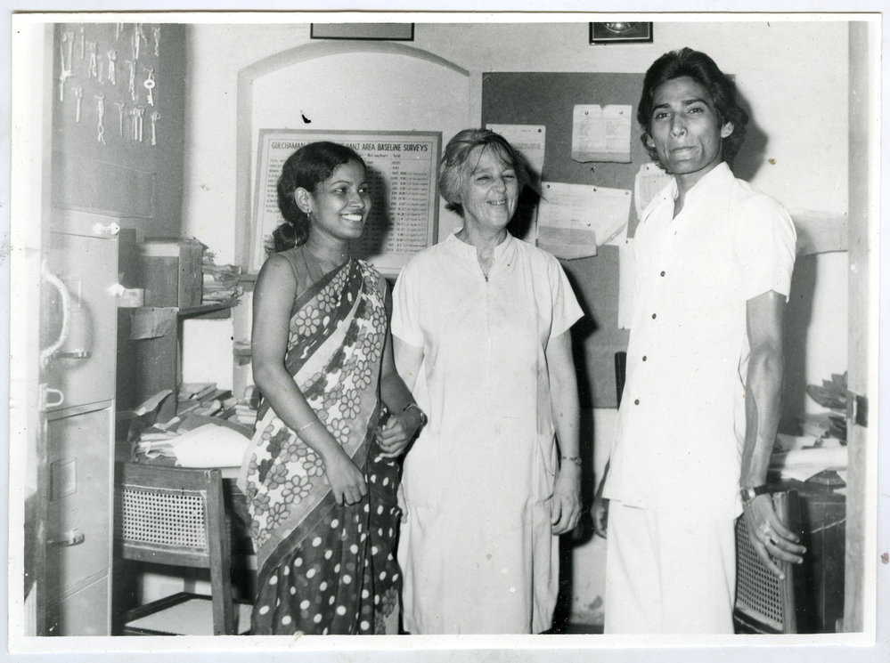 Beryl Howie with an unidentified Indian woman and an unidentified Indian man, Ludhiana