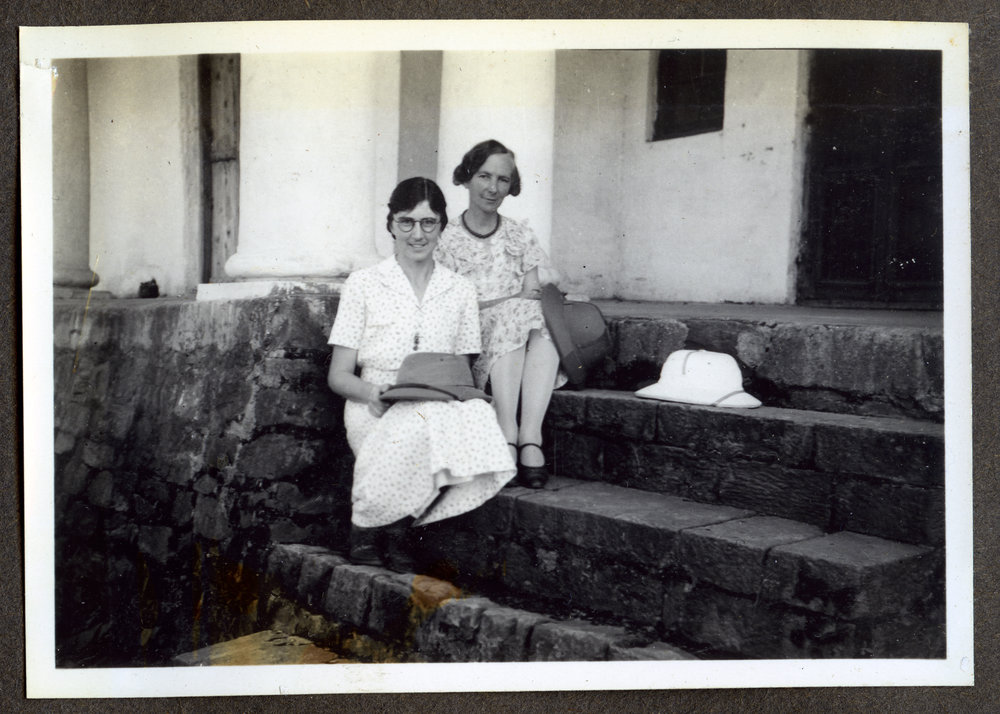 "1937" Lorraine Saunders and Mary Cole seated on steps