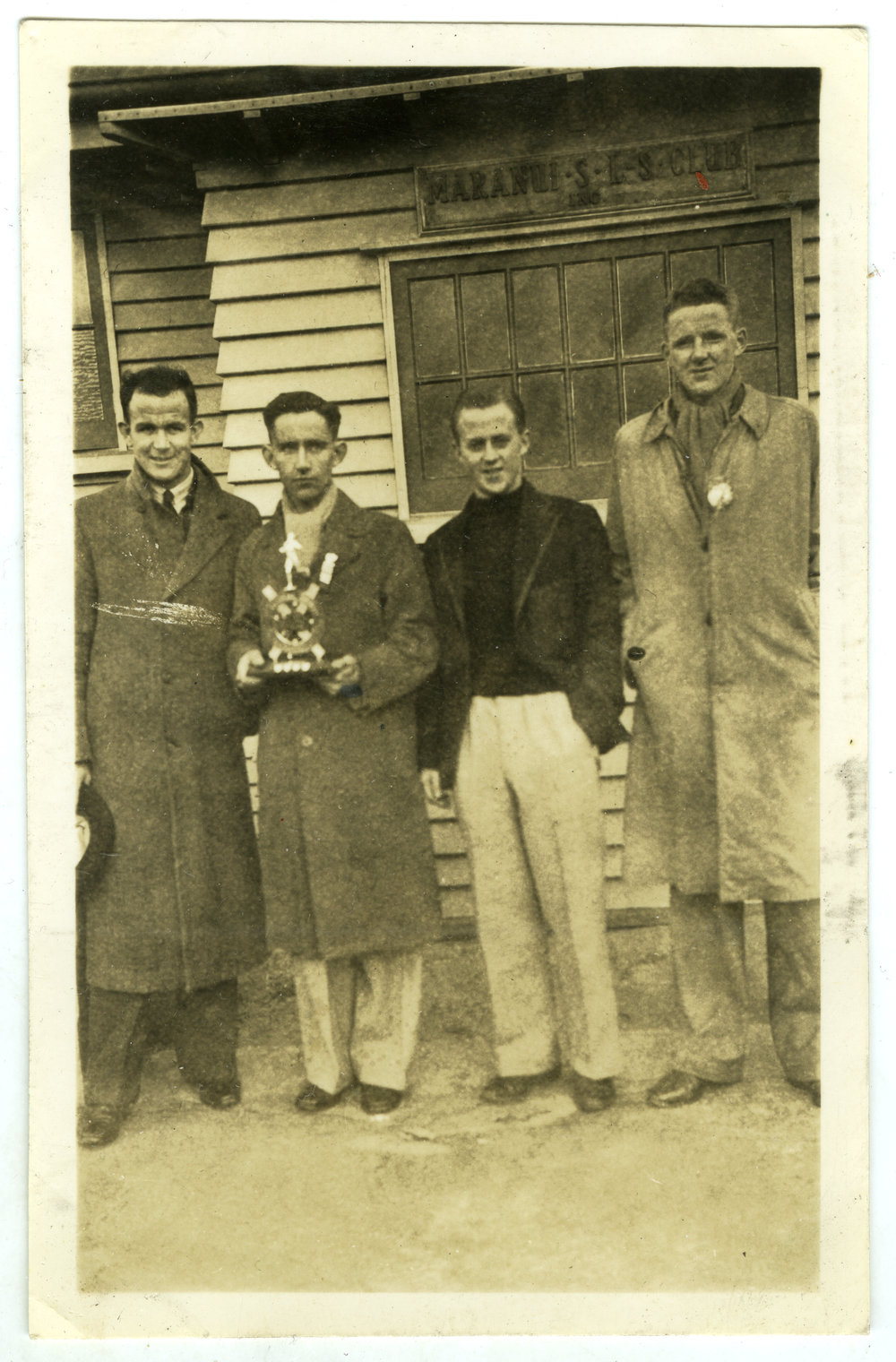 "S. Dick, C. Seelye, P. Bay, K. Aston, Wellington," Presbyterian Harrier Club - Wellington, 1938