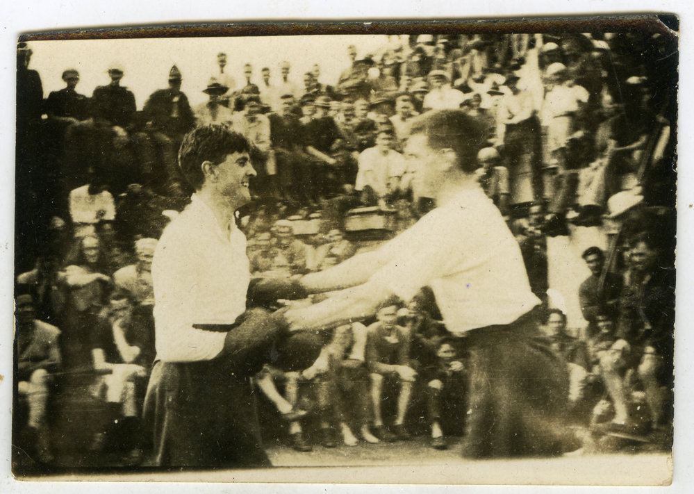 A friendly boxing match on board the troopship 'SS Corinthic'