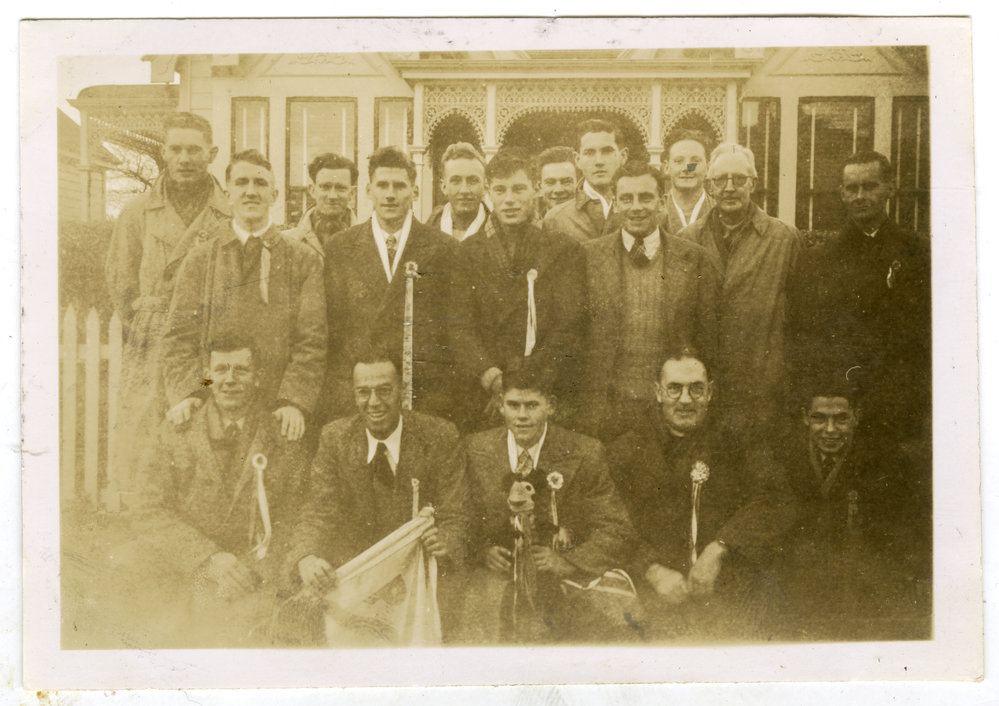 "After the Race! Reverend Bert Davies included," St. Andrew's Trophy, Dunedin, 1948 - Presbyterian Harrier Club, Wellington