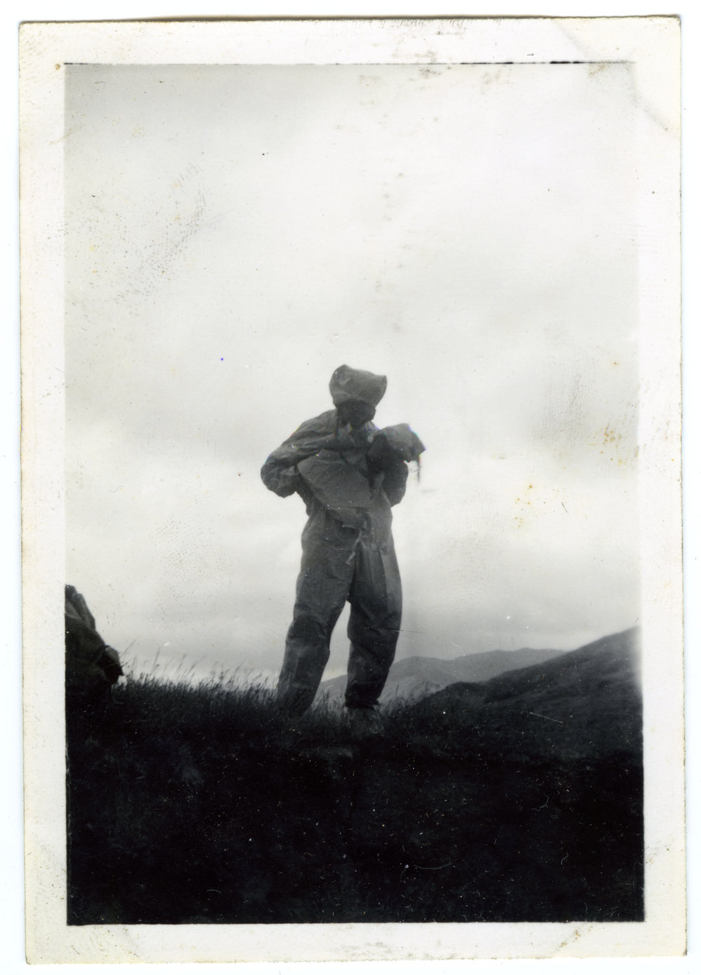"No! Not the creature from the Black Lagoon - Just Ross Dunn in his exposure suit!" The 1950 tramp to Orongorongo Valley, Presbyterian Harrier Club, Wellington
