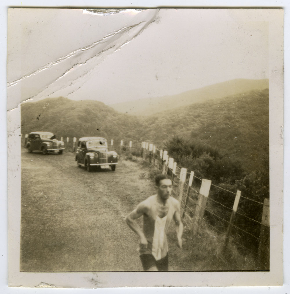 "Running up the hills like lightening - Max Moore," Masterton Relay, 1952, Presbyterian Harrier Club - Wellington