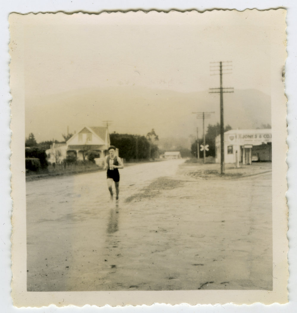 "Wot! Stull raining, Ian Ruffell," Masterton Relay 1955, Presbyterian Harrier Club - Wellington