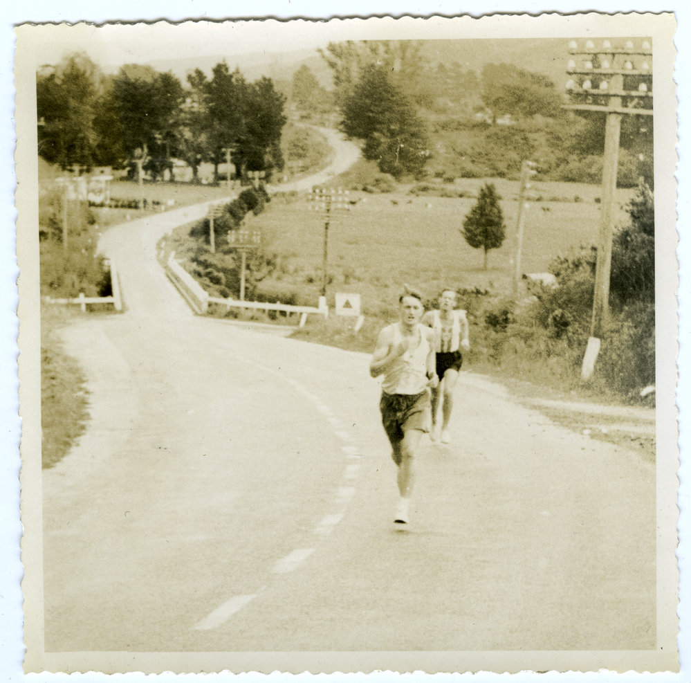 "Albert Pledger puts us ahead of Hutt Valley P.H.C., Masterton Relay, 1956," Presbyterian Harrier Club - Wellington