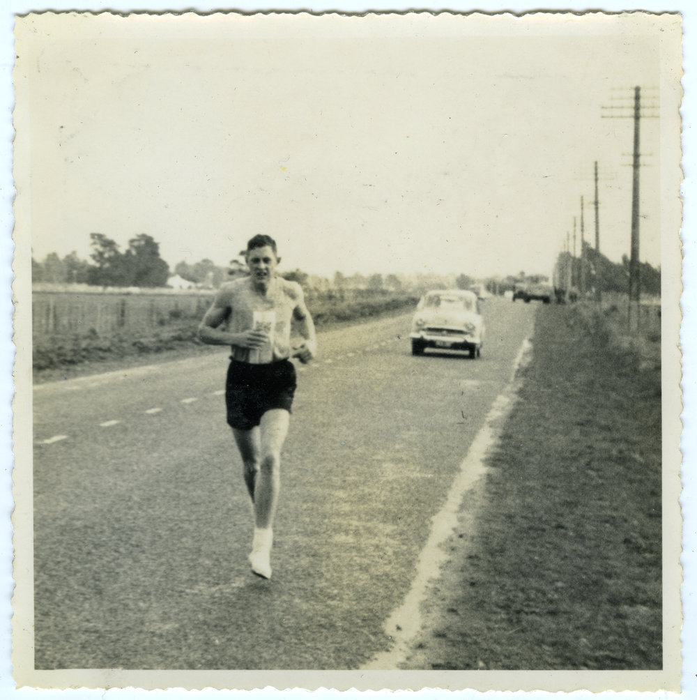 "Dave Bridgeman hurrying to get finished, Masterton Relay, 1956," Presbyterian Harrier Club - Wellington