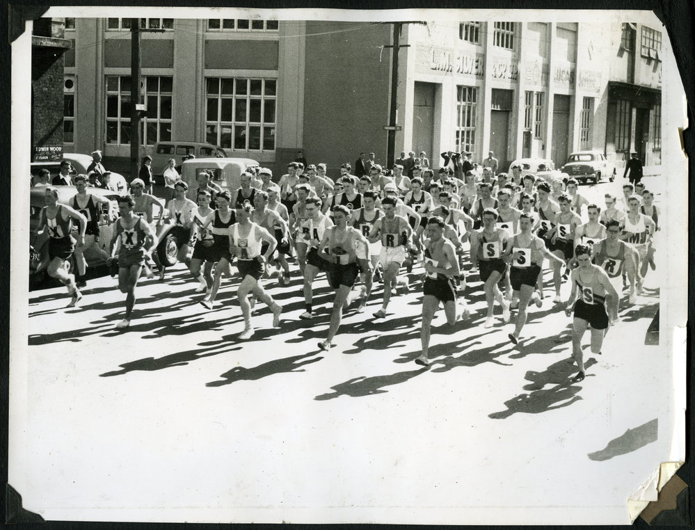 "Start: Bennett Memorial Road Race," 1956, Presbyterian Harrier Club - Wellington