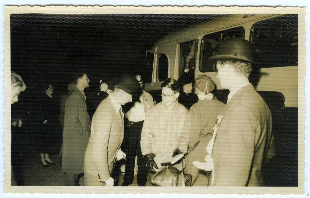 "The treasurer takes his pound of flesh; Off to Auckland, St. Andrew's Trophy Race, 1958," Presbyterian Harrier Club - Wellington