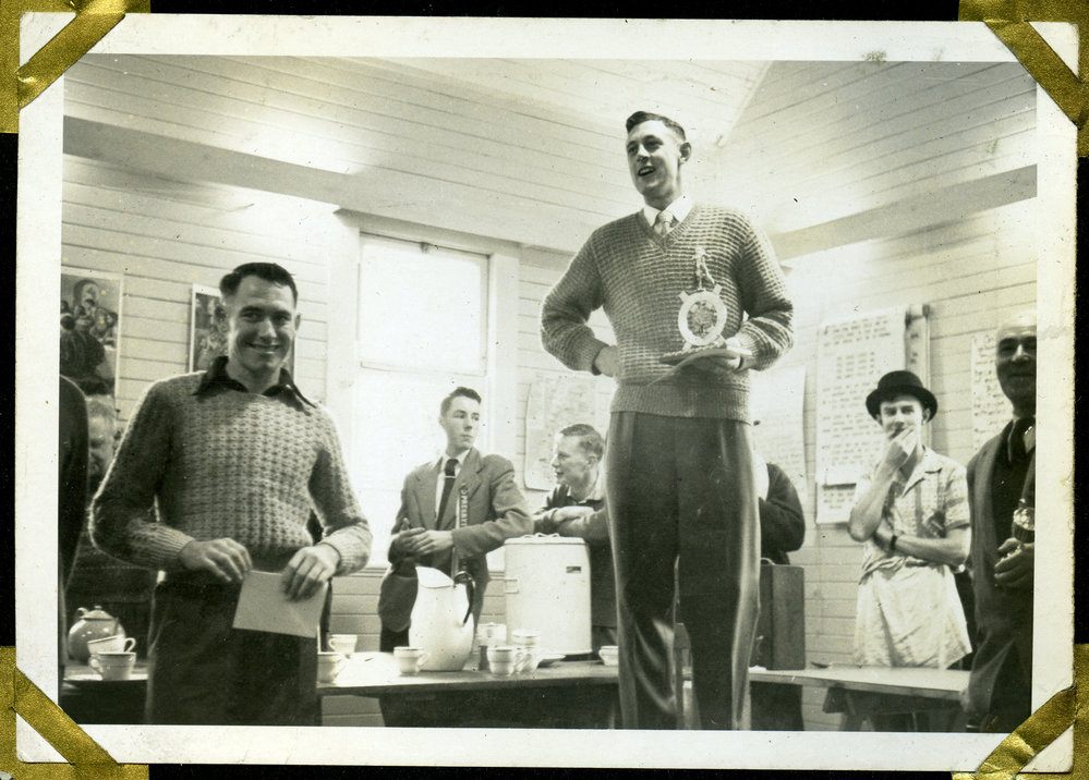 "Friends, Romans, Countrymen....Dave Bridgeman with Trophy," St. Andrew's Trophy, 1960, Presbyterian Harrier Club - Wellington