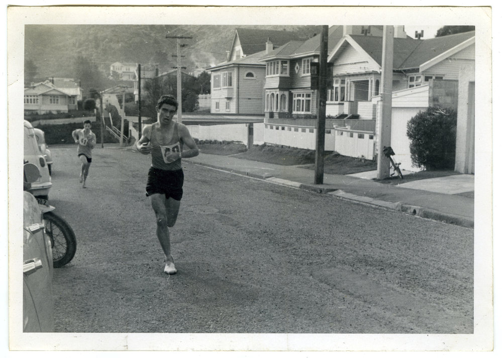 "Malcolm McDonald pursued by Jim Hildreth," Martin Shield, Karori, 1961, Presbyterian Harrier Club - Wellington