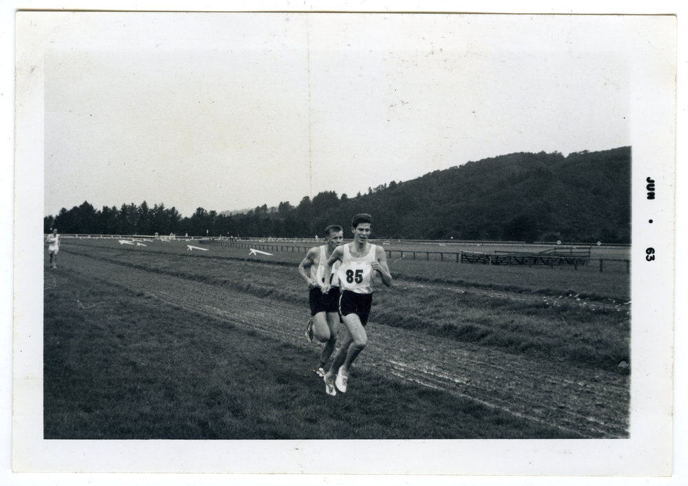 "Duncan Dempsey and Heinz Oettli squelching along after one lap," St. Andrew's Trophy Race, Hutt Valley, 1963, Presbyterian Harrier Club - Wellington
